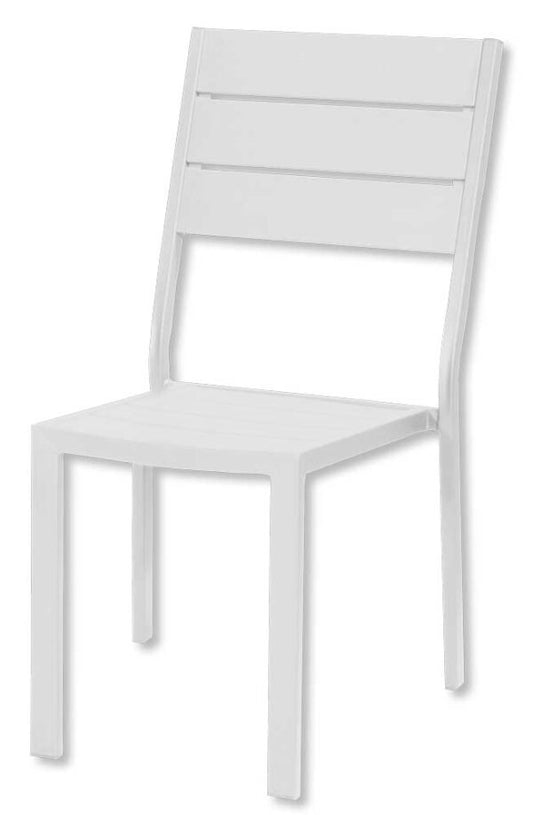 Sedia Tenerife 62x45x88h cm – Metallo Verniciato e Doghe in HDPE Effetto Legno Bianco