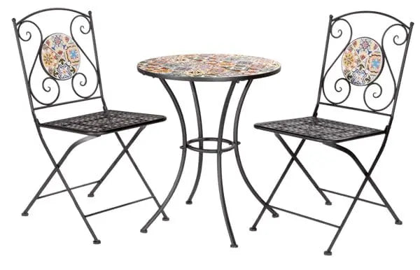 Gartenset mit Mosaiktisch und 2 Blumenstühlen