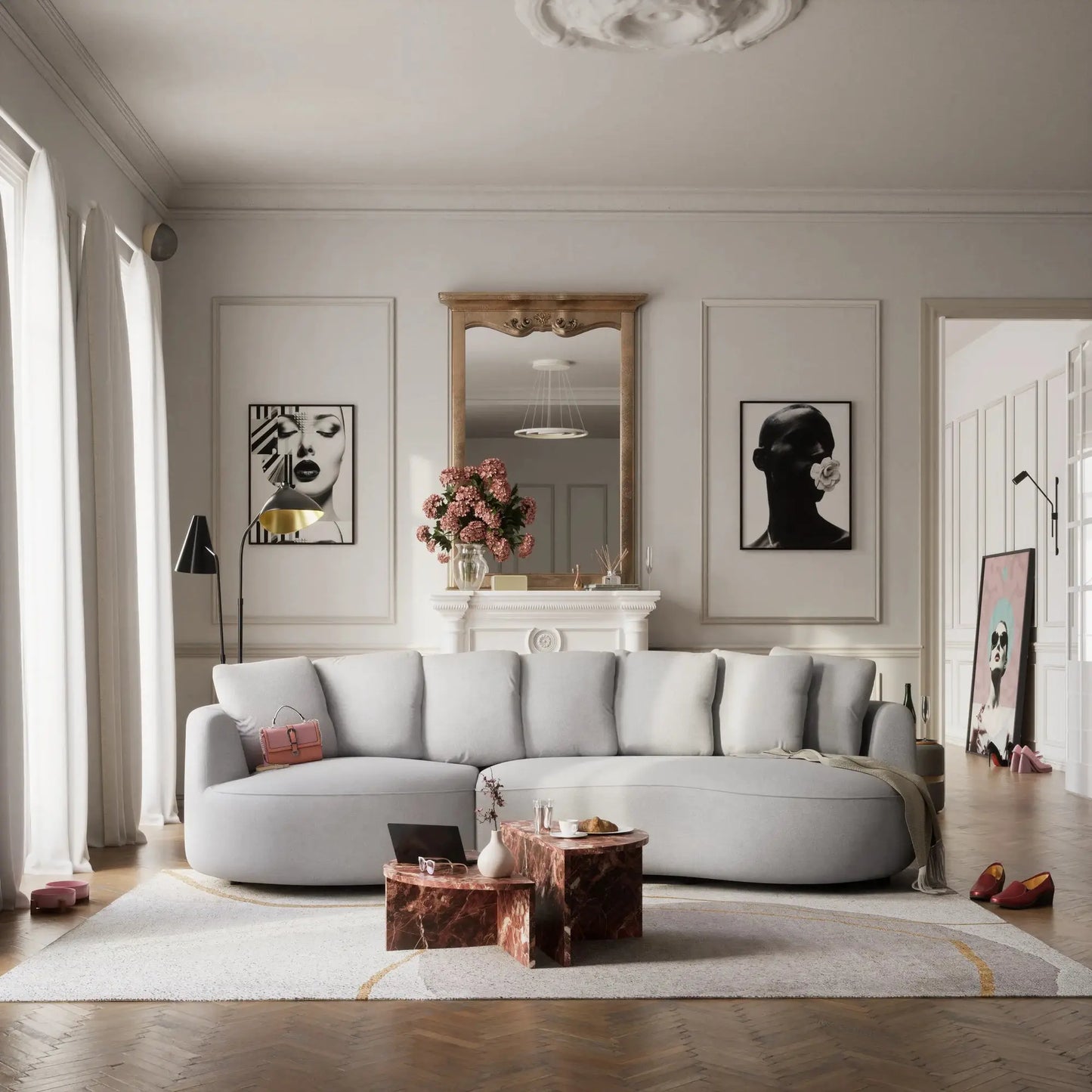 Ecksofa 4-Sitzer BELLEVILLE - Silber