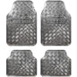 Set of 4 Universal Car Floor Mats Rubber with Chrome Metal Effect (Silver)