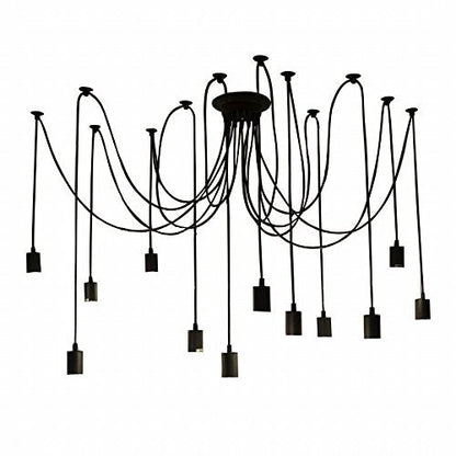 Lampadario 12 Pendenti A Sospensione Regolabile Nero E27 Lampada Ragno Vintage