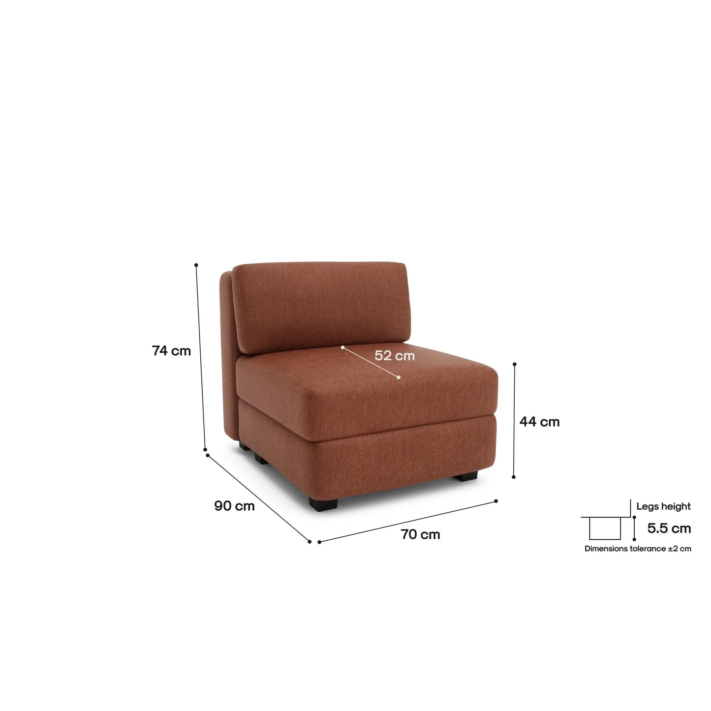 Modulares Sofa GRACIA – Einzelmodul Terrakotta