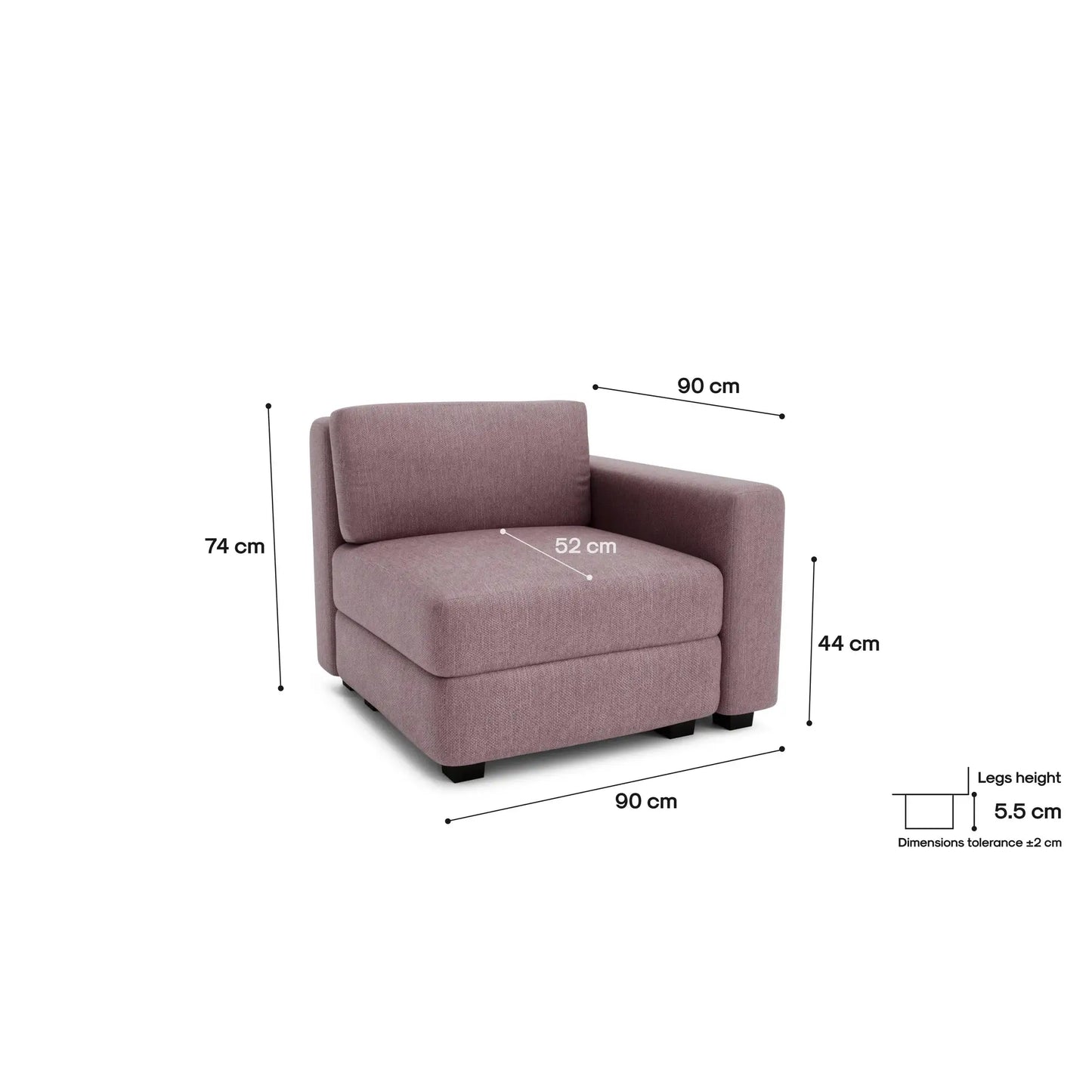 Divano Modulare GRACIA - Modulo Terminale - Rosa Antico