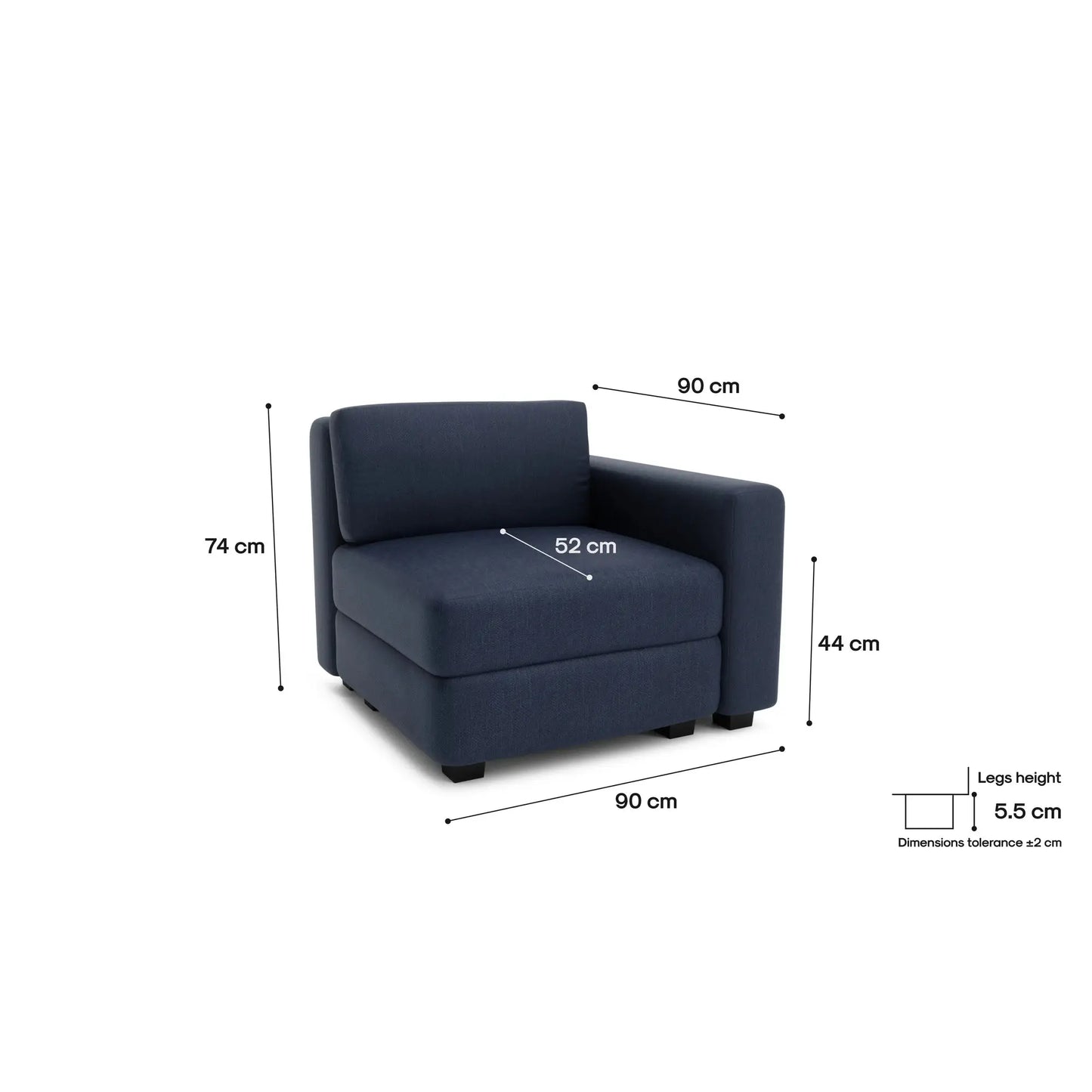 Divano Modulare GRACIA - Modulo Terminale - Blu Scuro