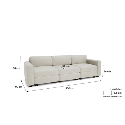 Modulares 3-Sitzer-Sofa GRACIA – Cremefarben