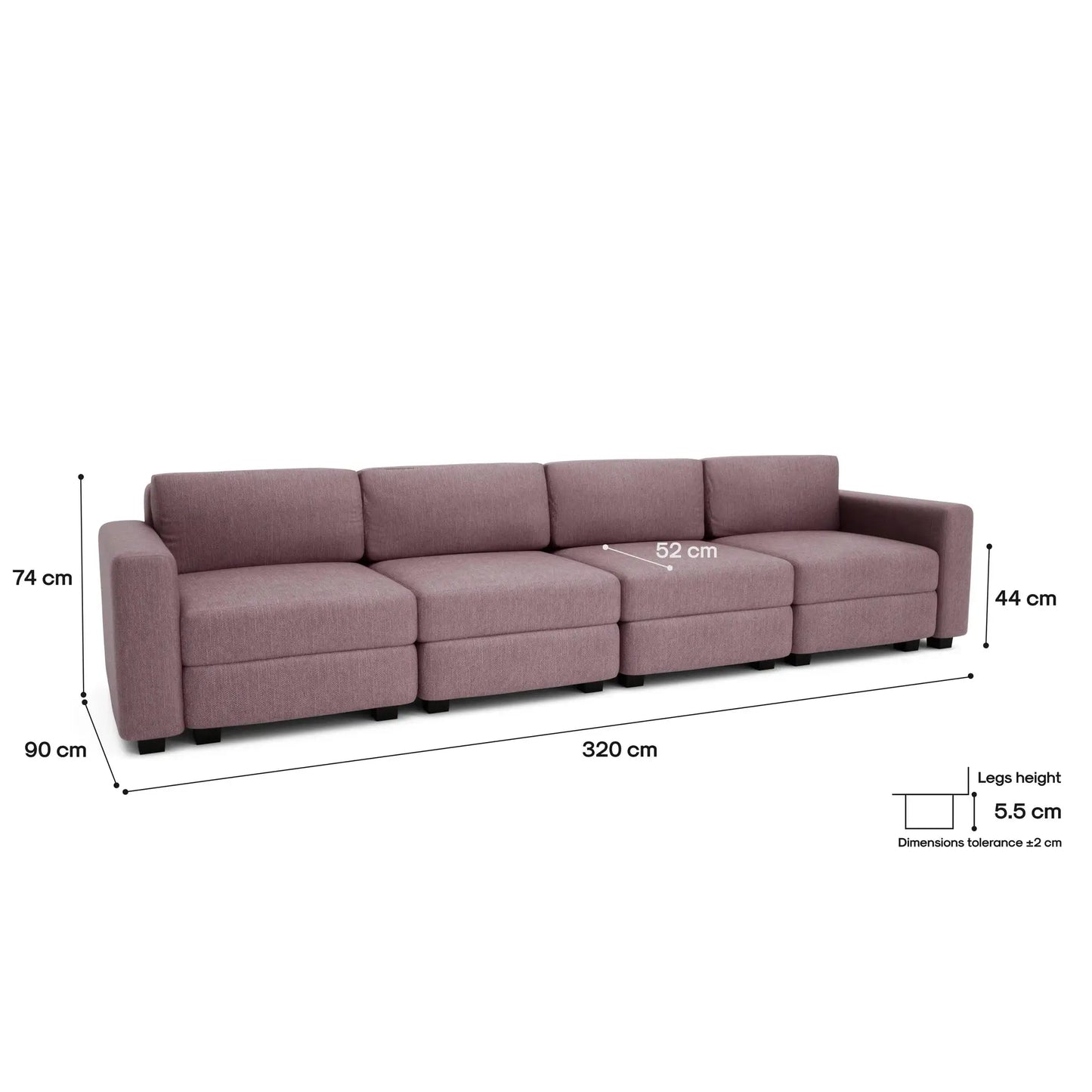 Modulares 4-Sitzer-Sofa GRACIA - Puderrosa