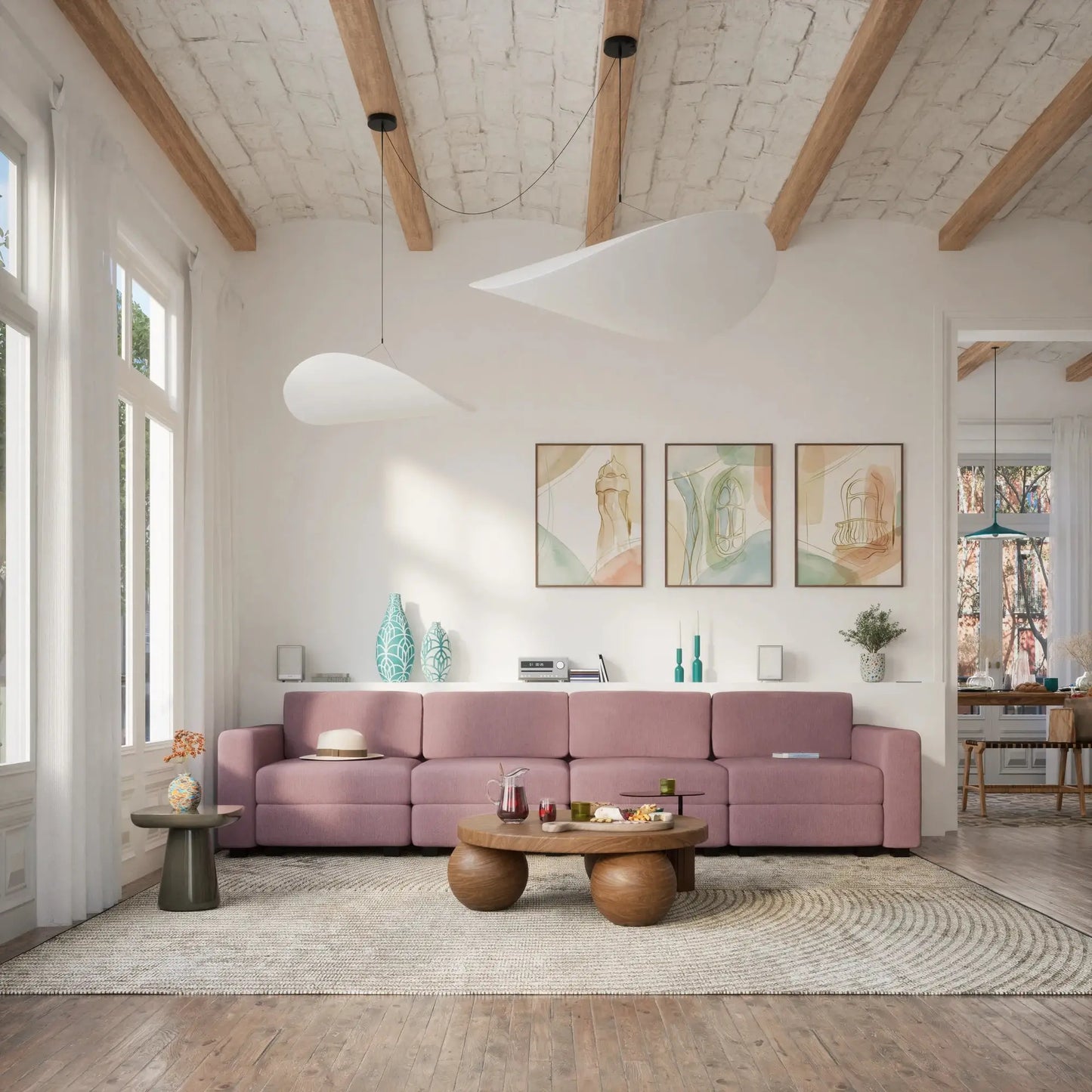 Modulares 4-Sitzer-Sofa GRACIA - Puderrosa