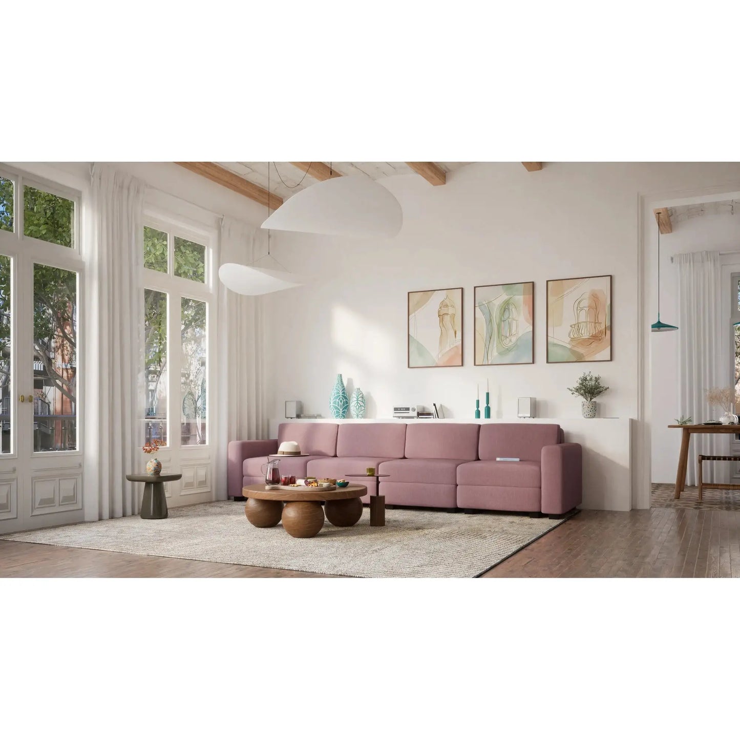 Modulares 4-Sitzer-Sofa GRACIA - Puderrosa