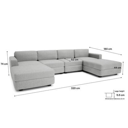 Divano Modulare GRACIA - Forma U 180x320x180 cm - Grigio