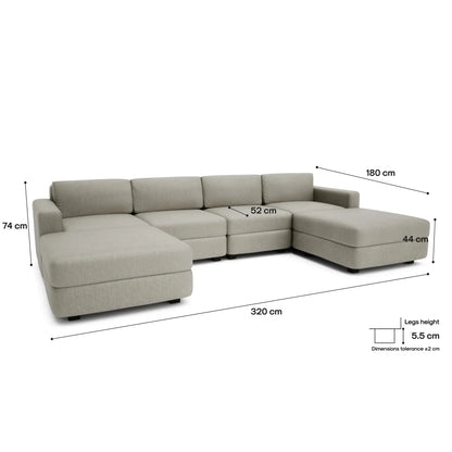 Divano Modulare GRACIA Forma U 180x320x180 Beige Grigio