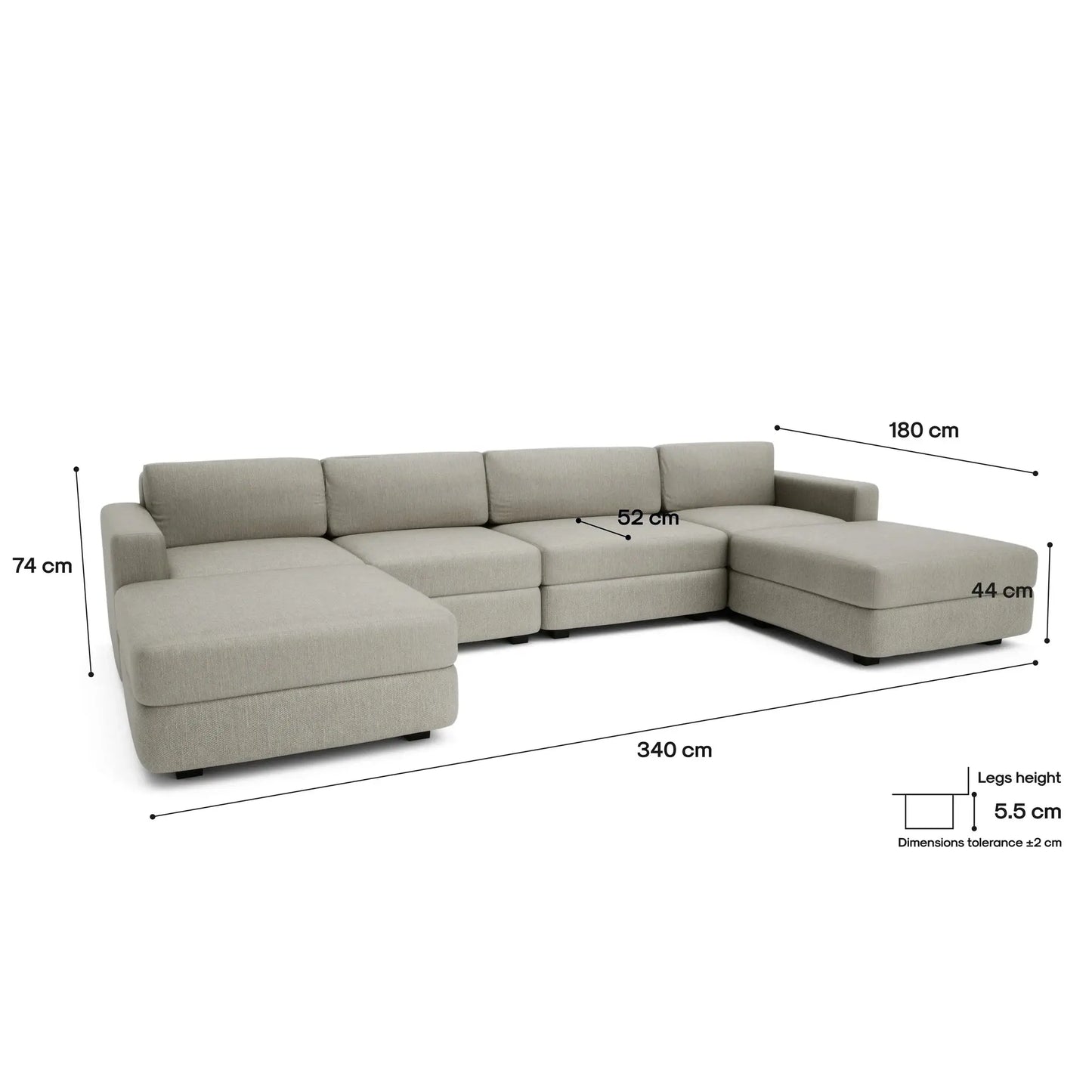 Divano Modulare GRACIA - Configurazione a U Beige Grigio