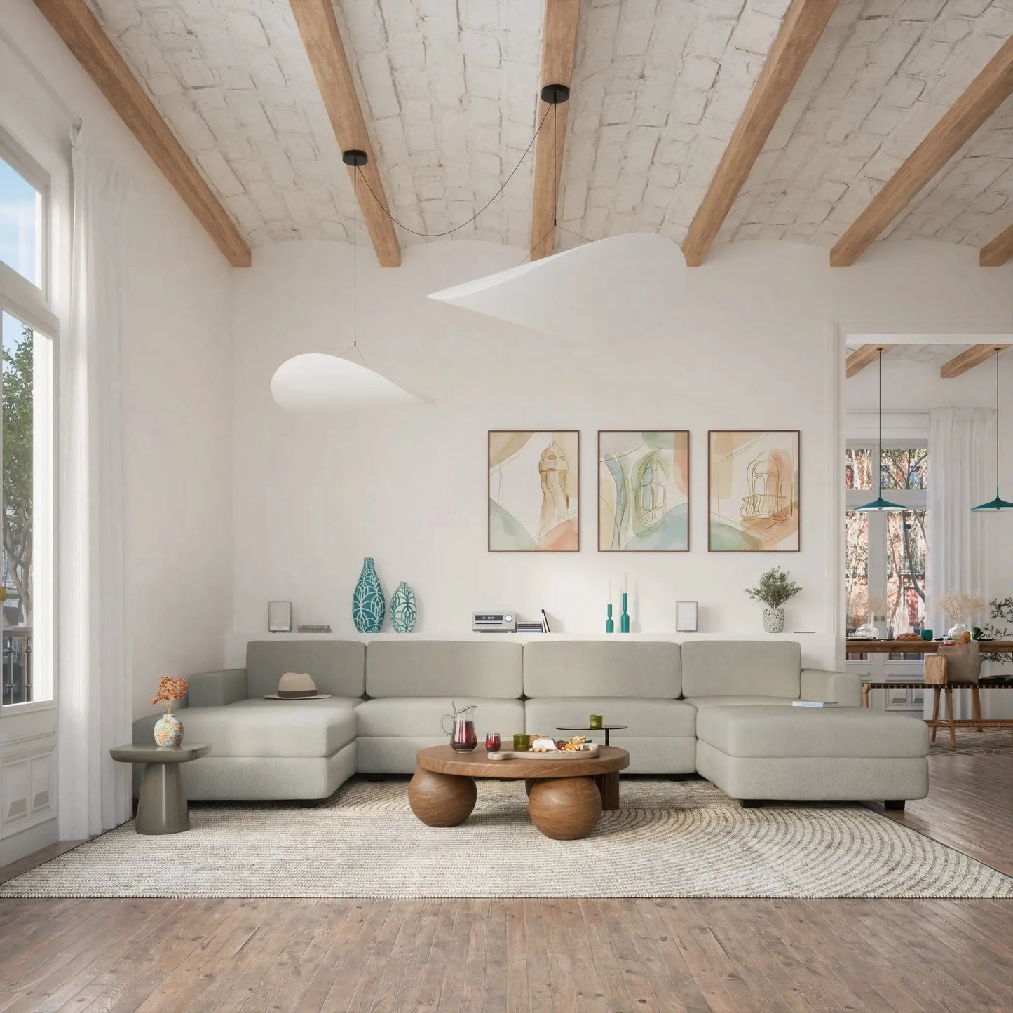 Modulares Sofa GRACIA - U-förmige Konfiguration 180x360x180 cm Beige Grau