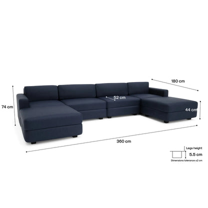 Divano Modulare GRACIA U-shape 180x360x180 cm - Blu Scuro