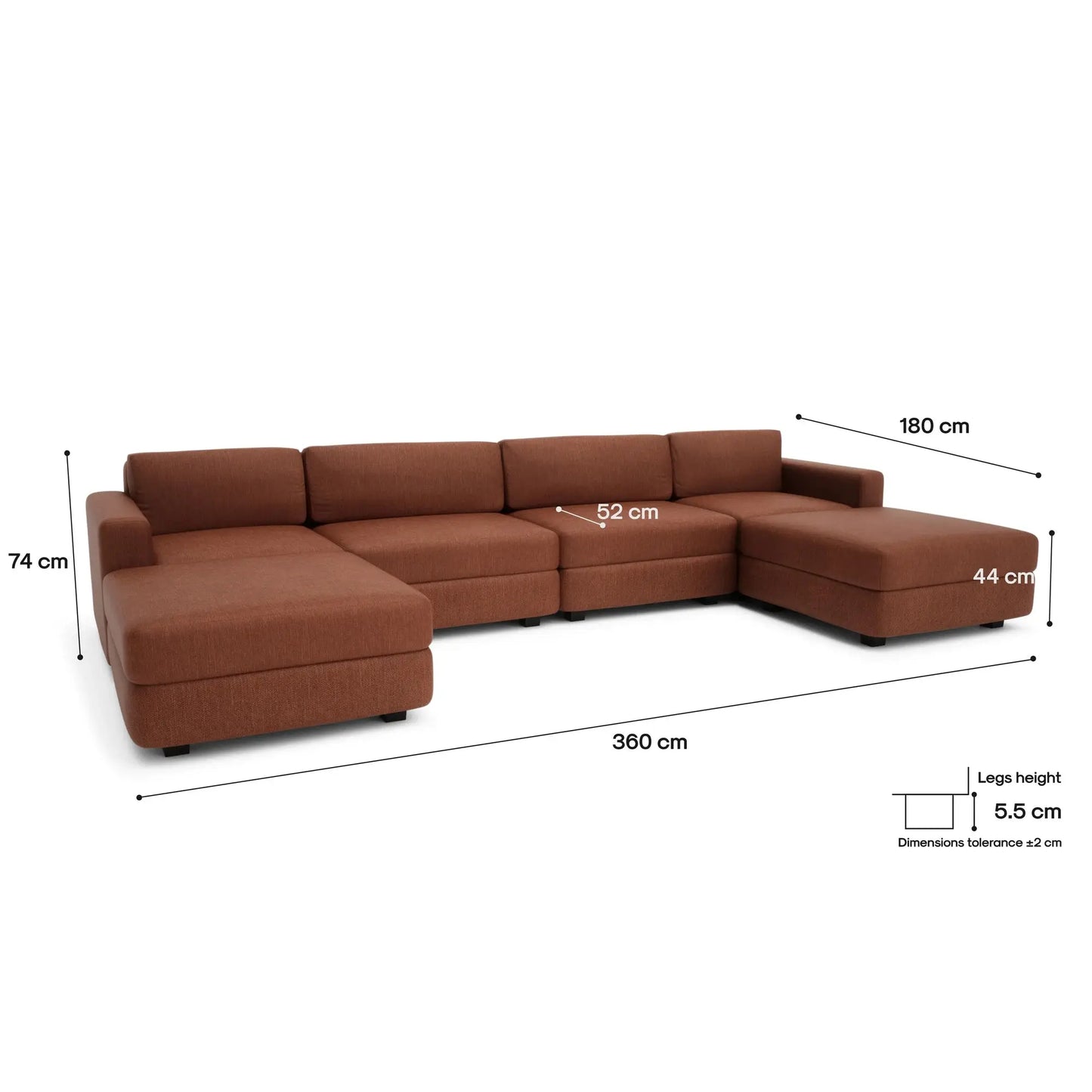 Modulares Sofa GRACIA - U-Konfiguration 180x360x180 cm Terrakotta