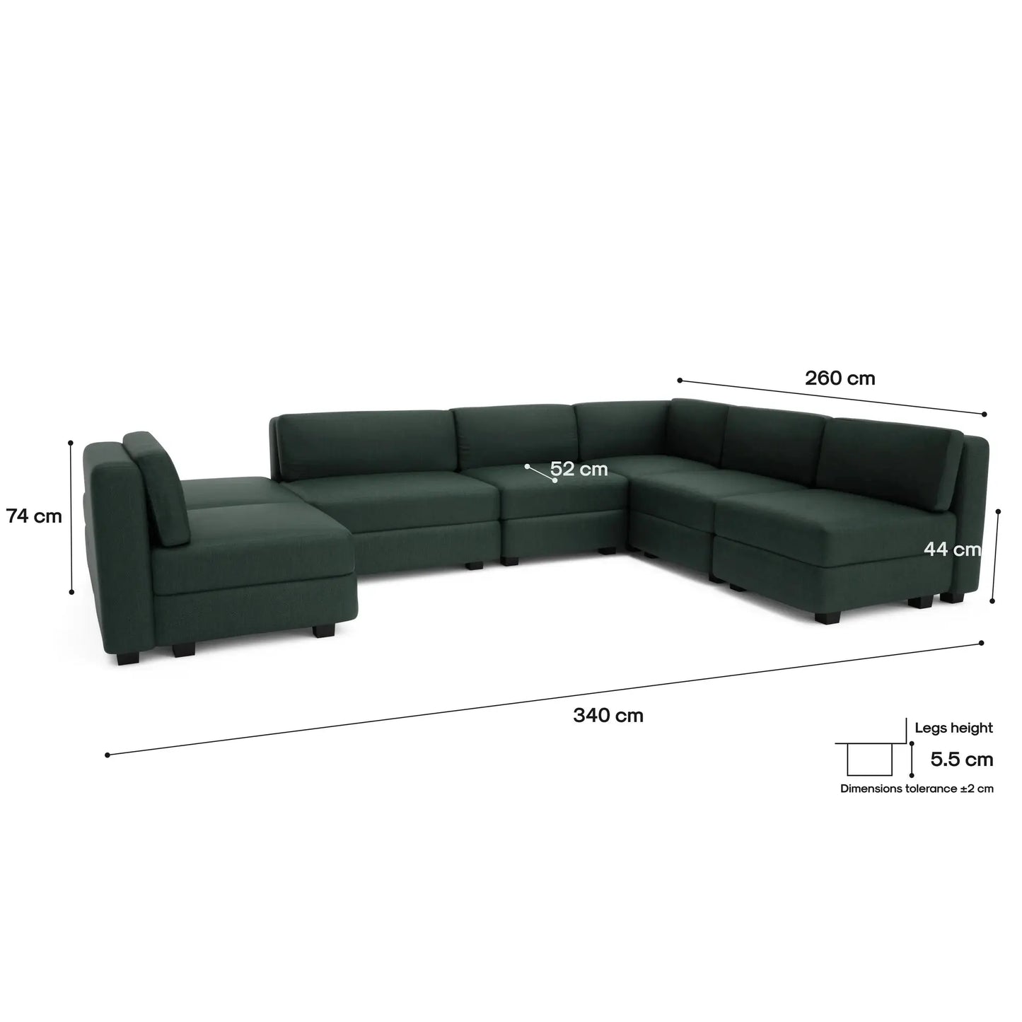 Divano Modulare GRACIA U-Shape 160x340x230 cm Verde