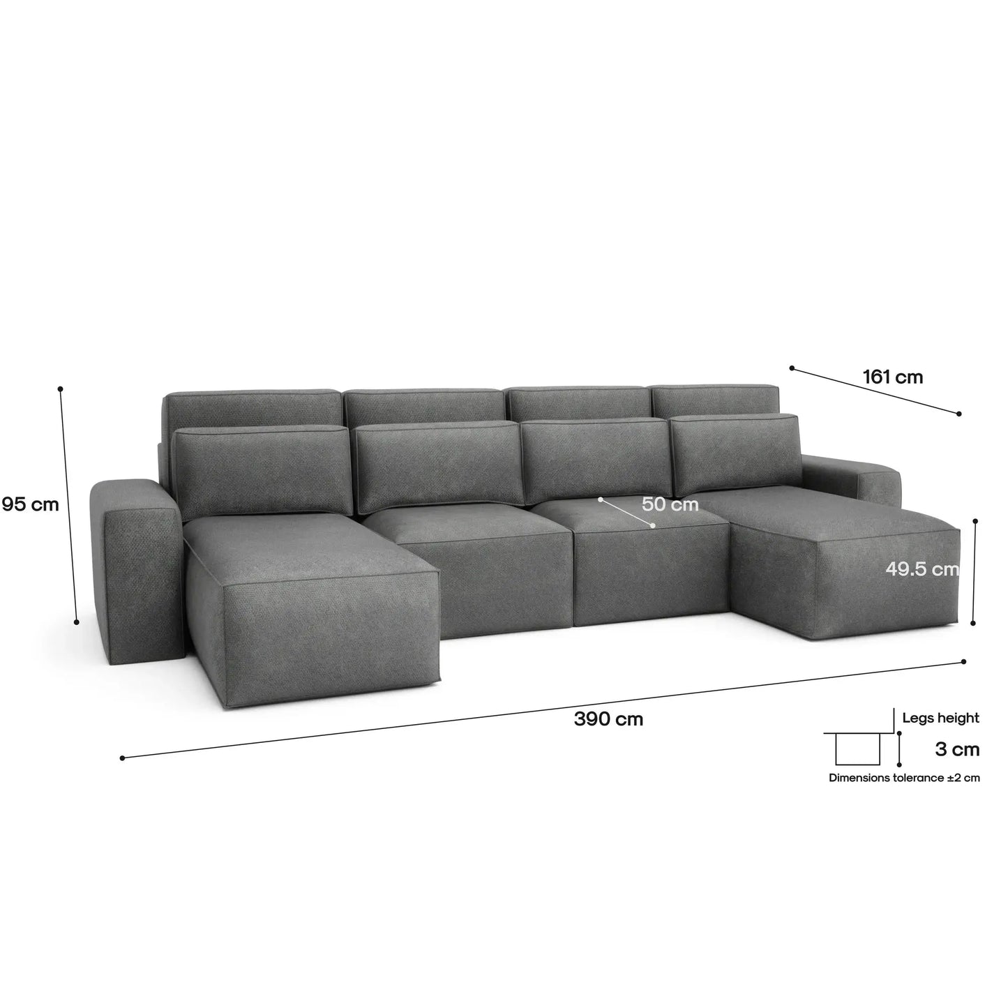 Divano Letto Angolare JORDAAN - Forma U - Grigio