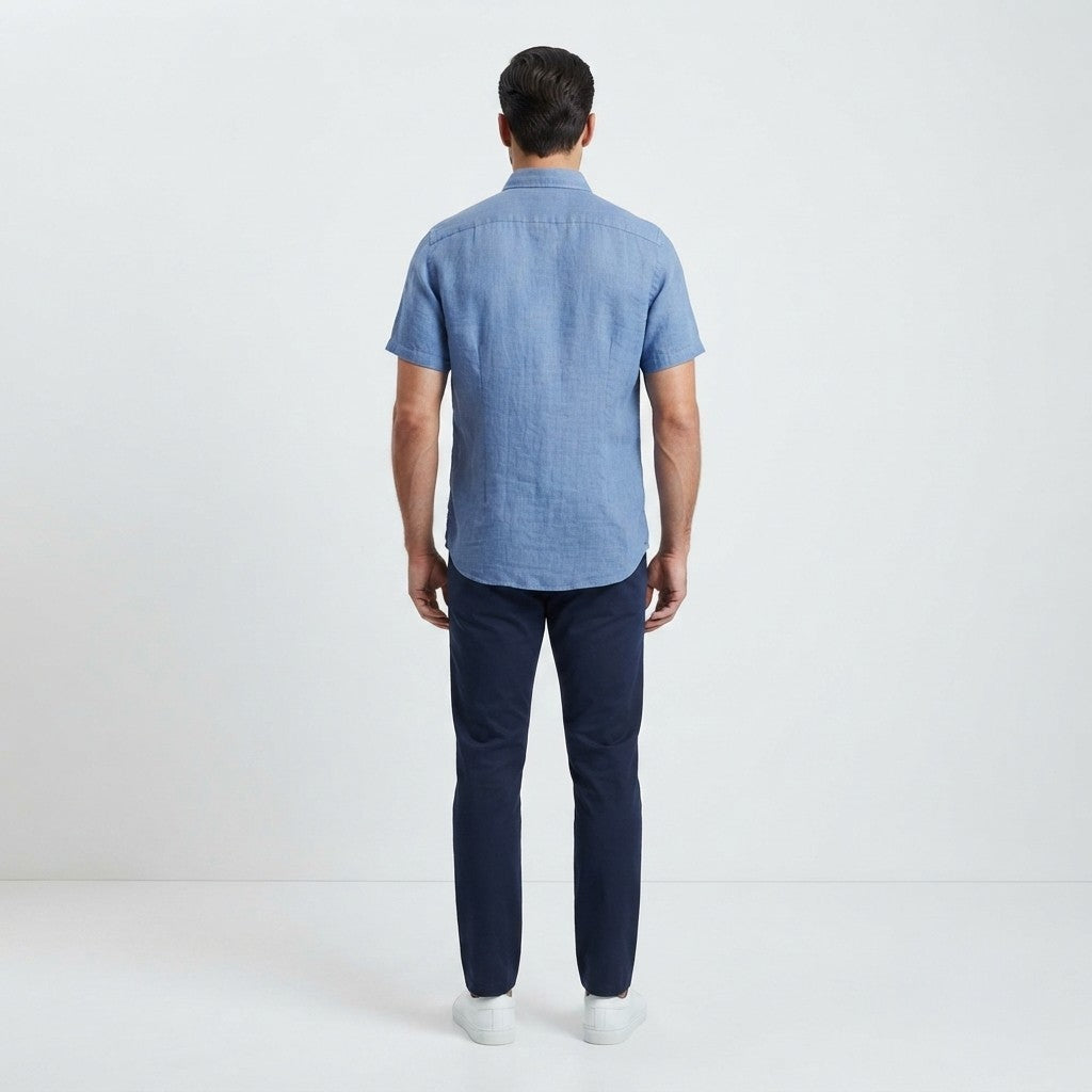 Bomboogie Camicia uomo regular fit in lino SM7790TLI2_246 blu marlin