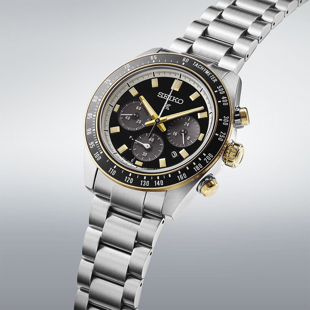 Seiko Prospex Speedtimer Solar Chronograph – Solarquarzwerk, Schwarz und Gold, 41,4mm – Art.-Nr. SSC941P1