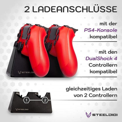 Steeldigi Dual-Controller-Ladestation Joy Stick Schwarz PlayStation 4 Schwarz