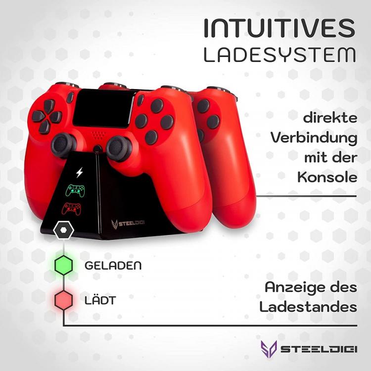 Steeldigi Dual-Controller-Ladestation Joy Stick Schwarz PlayStation 4 Schwarz