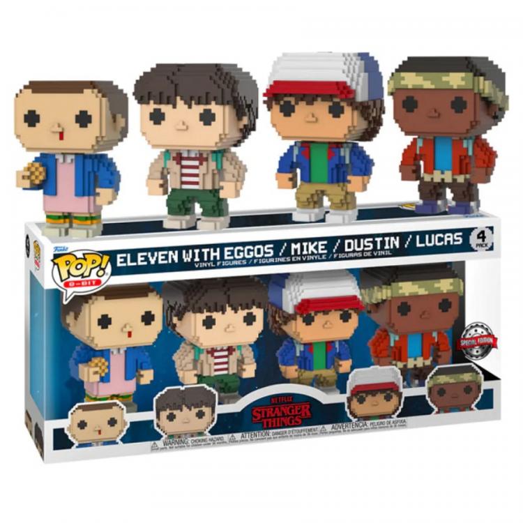 Funko Pop 8-Bit Stranger Things Eleven mit Eggos Lucas Dustin Mike 4er-Pack Set