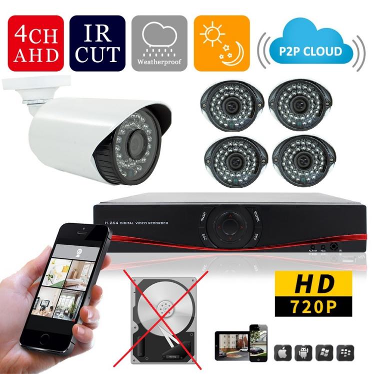 AHD IP Cloud Überwachungskit DVR 4 Kanäle 4 Infrarot HD Kameras 1.3 Mpx
