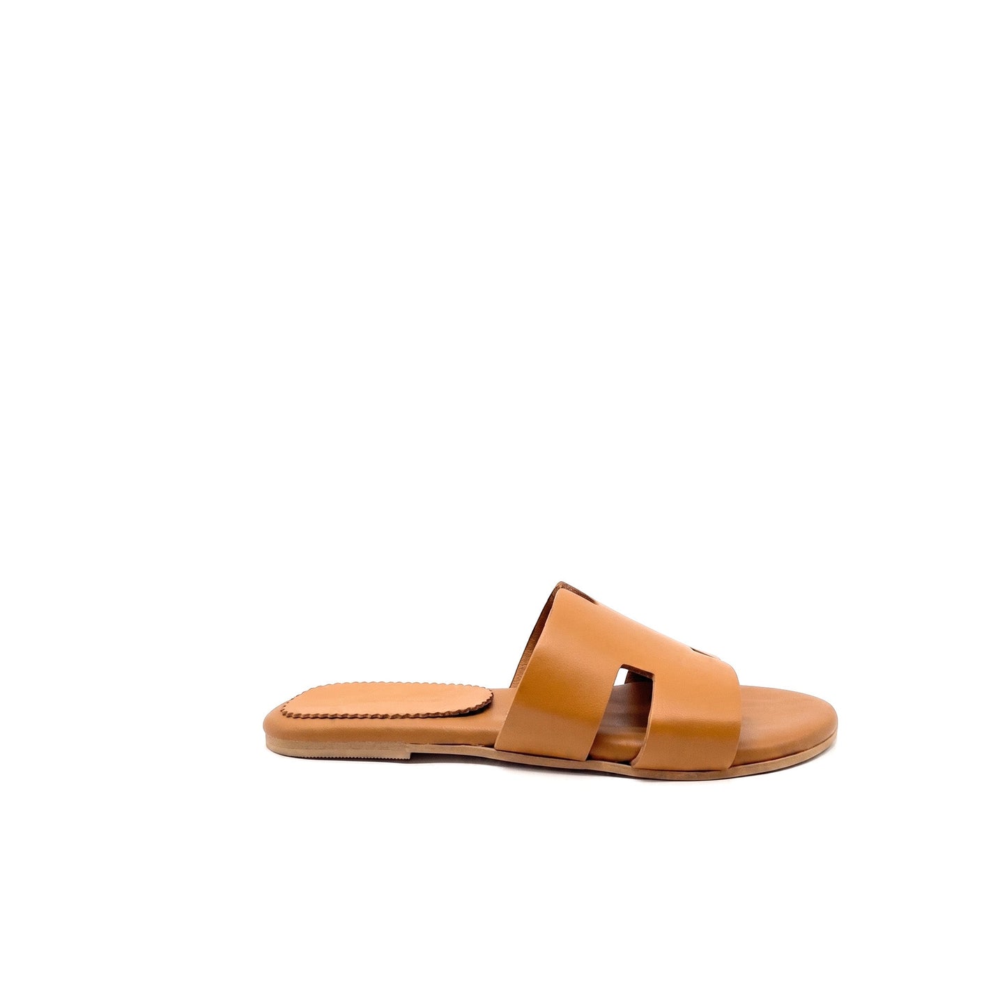 Damen-Pantoletten-Sandalen Modell H aus echtem Leder in Naturlederfarbe – Hergestellt in Italien | Art. PUGLIA