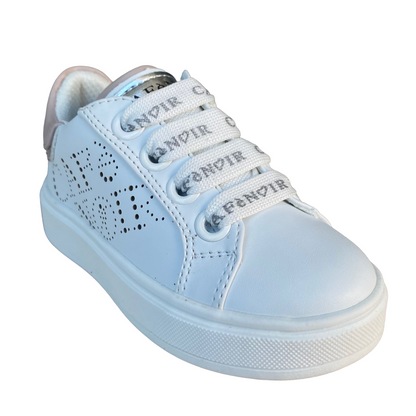 Cafè Noir Scarpe Bambina C-2401w Bianche | Laccio e Zip Laterale