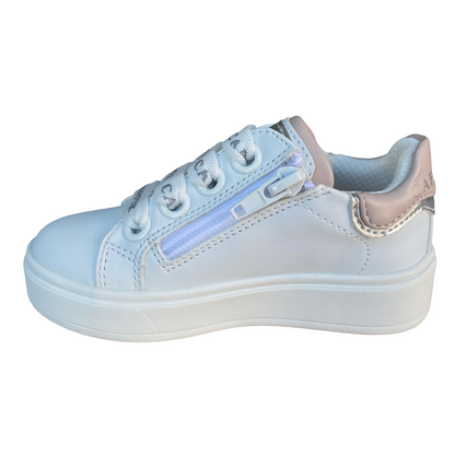 Cafè Noir Scarpe Bambina C-2401w Bianche | Laccio e Zip Laterale