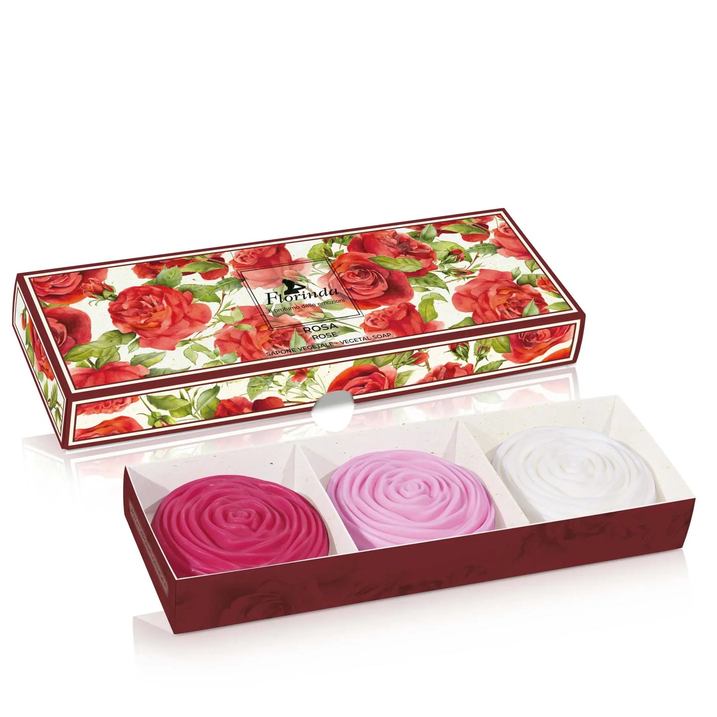Florinda Scatola Saponi Vegetali A Forma di Rosa Assortiti 3 pz Da 90 gr