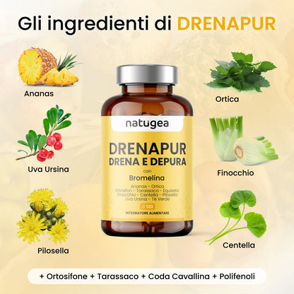 Integratore Drenante Naturale – Ananas, Centella, Ortosifon e Tarassaco – Drenaggio Liquidi e Cellulite – 120 Cps