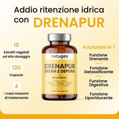 Integratore Drenante Naturale – Ananas, Centella, Ortosifon e Tarassaco – Drenaggio Liquidi e Cellulite – 120 Cps