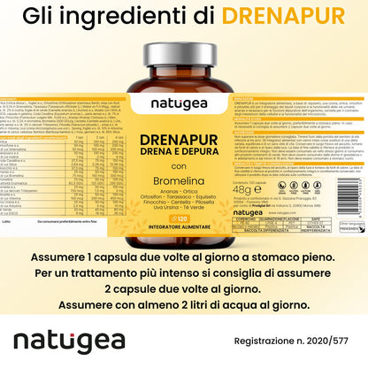 Integratore Drenante Naturale – Ananas, Centella, Ortosifon e Tarassaco – Drenaggio Liquidi e Cellulite – 120 Cps
