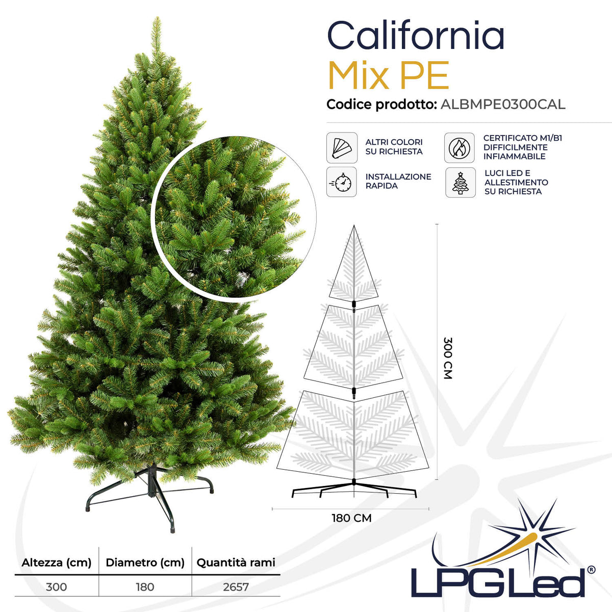 Albero di Natale artificiale MIX PE | CALIFORNIA | da 300cm | rami 2657