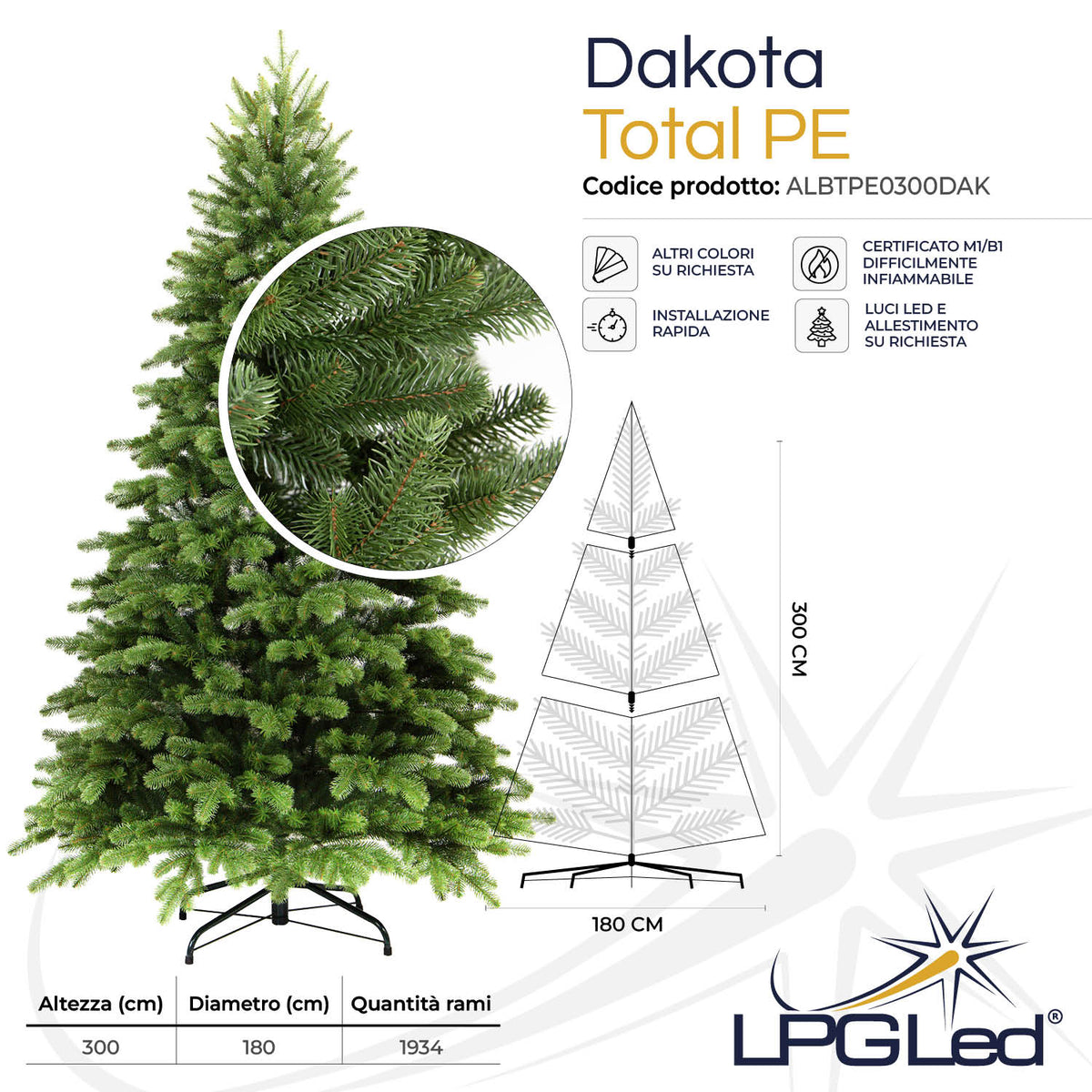 Albero di Natale artificiale TOTAL PE | DAKOTA | da 300cm | rami 1934