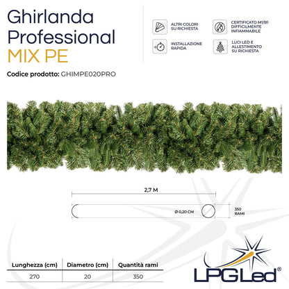 Ghirlanda di Natale artificiale MIX PE | PROFESSIONAL | da 270cm | diametro 20cm | rami 350