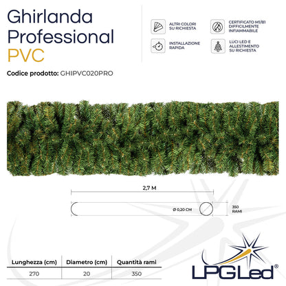 Ghirlanda di Natale artificiale PVC | PROFESSIONAL | da 270cm | diametro 20cm | rami 350