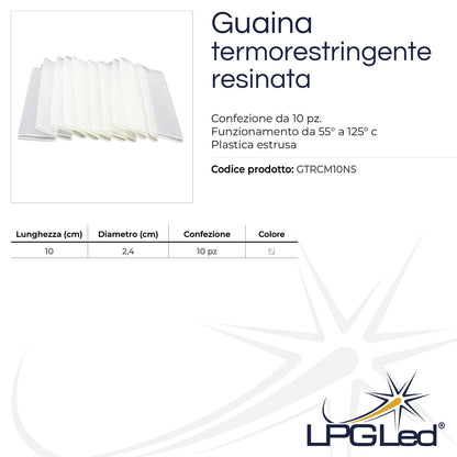 Guaina termorestringente resinata trasparente | 10x3,3cm | confezione da 10pz