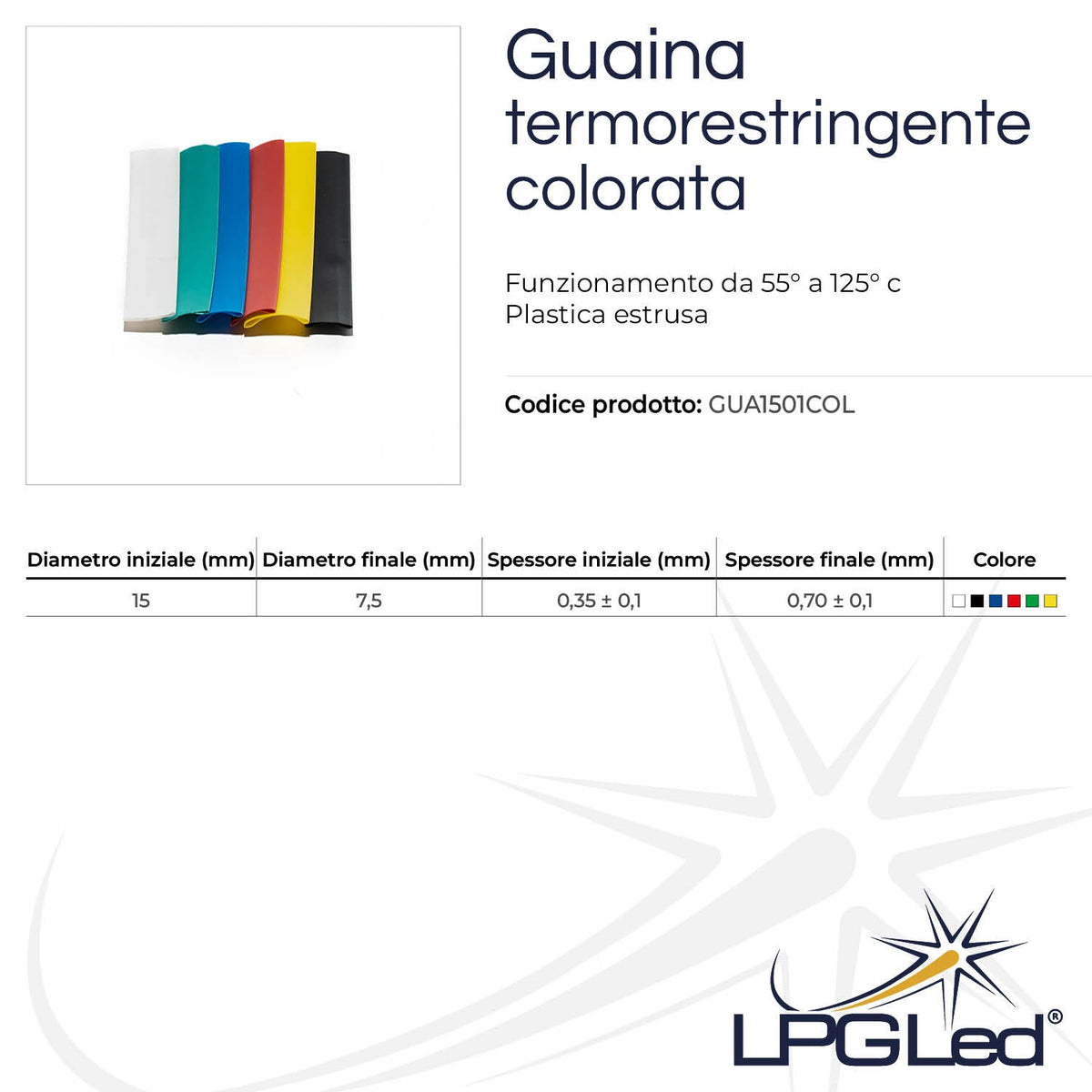 Guaina termorestringente colorata da 15mm | tubo da 1mt
