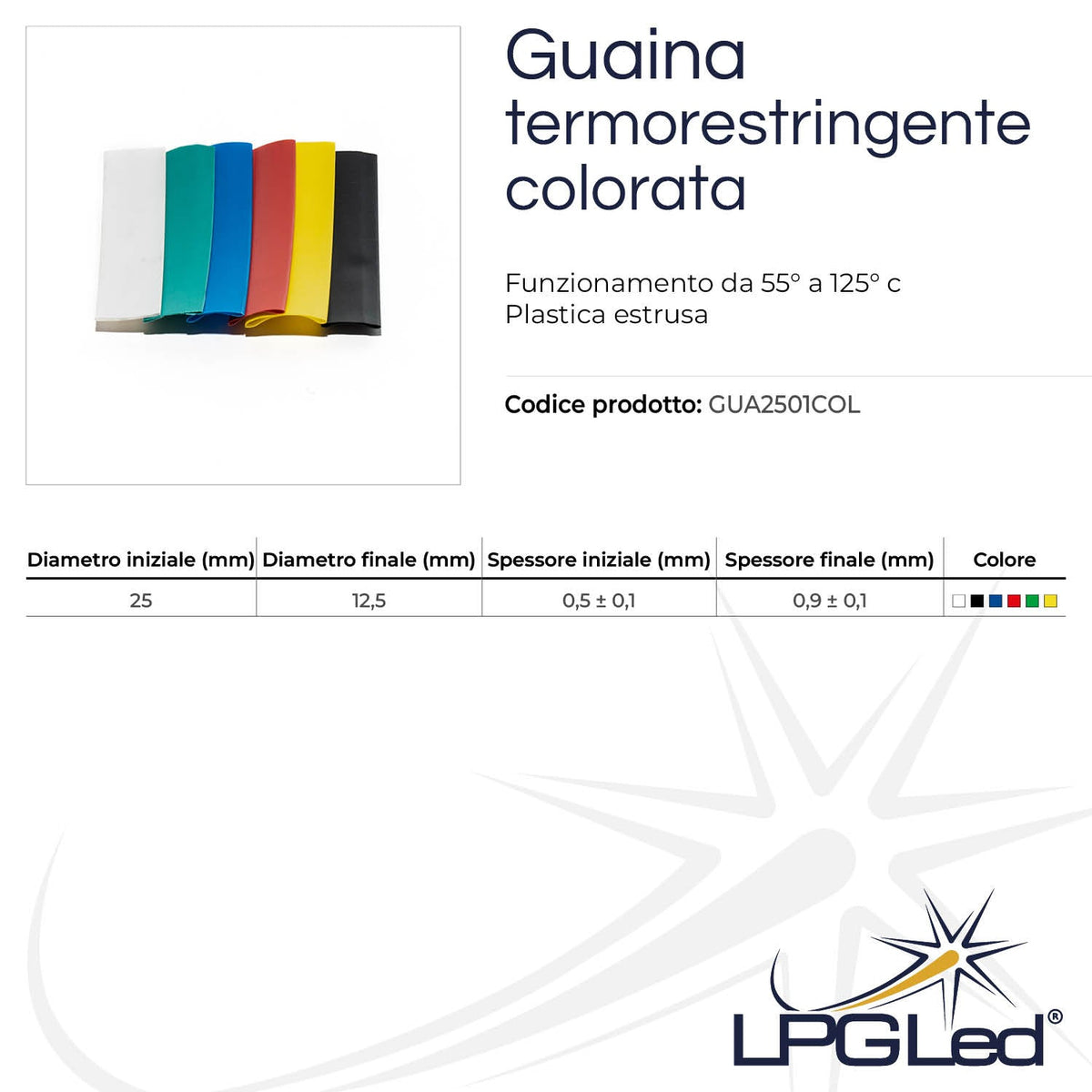 Guaina termorestringente colorata da 25mm | tubo da 1mt