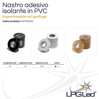 Nastro isolante elettrico | 19mm in PVC | 25mt | impermeabile ed ignifugo