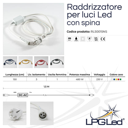 Raddrizzatore per luci led | con spina 1,5m | IP67