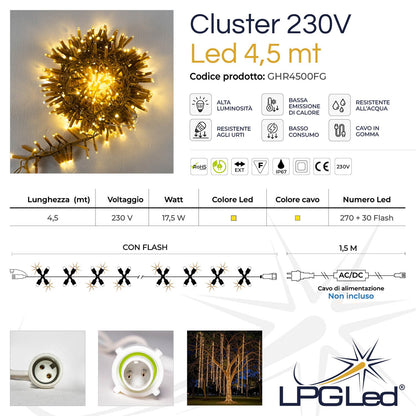 Ghirlanda 4,5m con flash | cavo giallo | festone di luci con 300 led (30 flash)