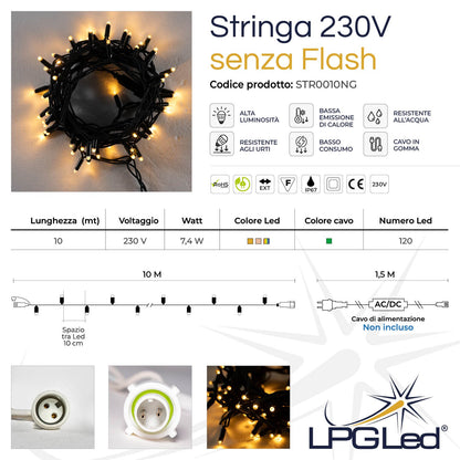 Stringa 10m 230V senza flash | cavo verde | catena 120 led