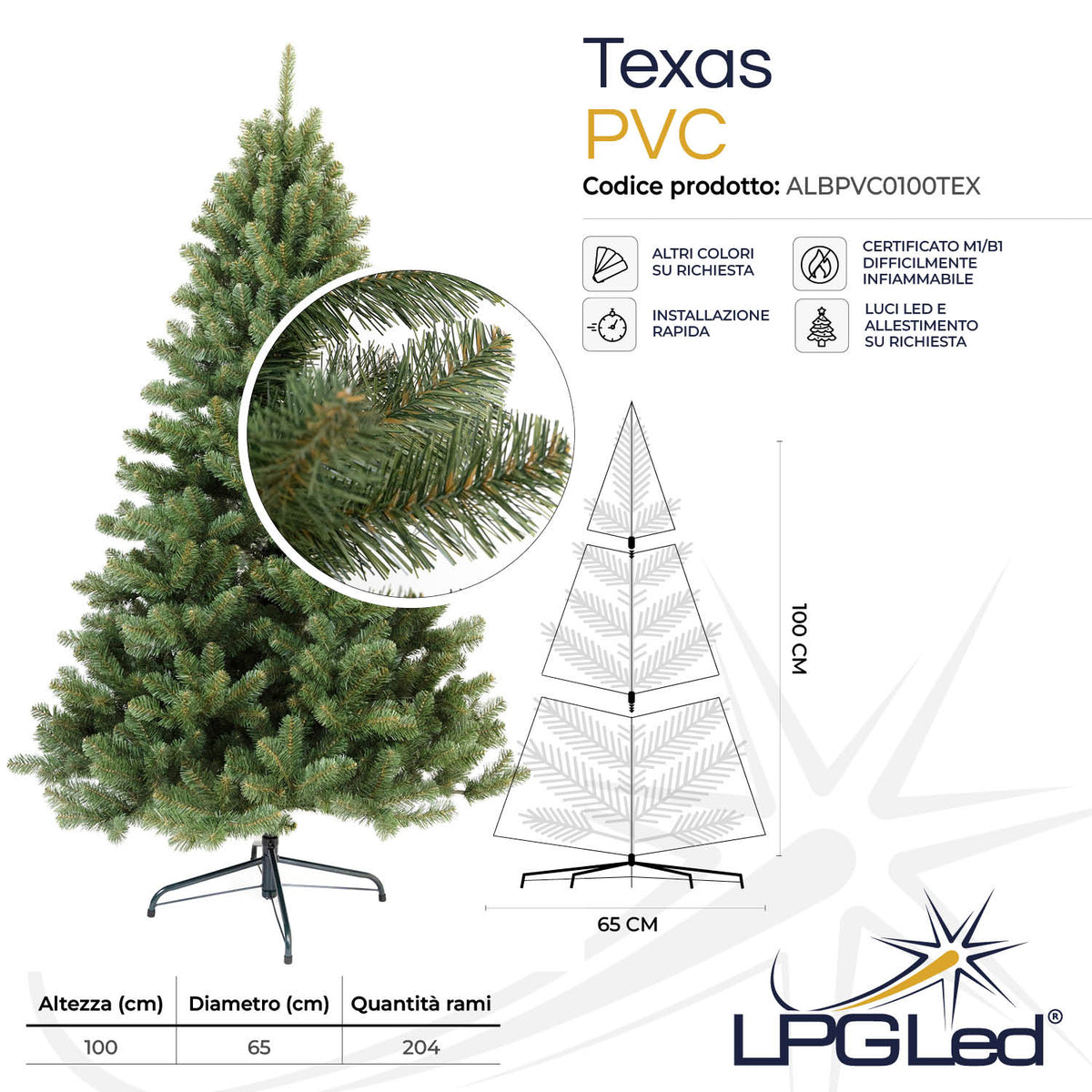 Albero di Natale artificiale PVC | TEXAS | da 100cm | rami 204
