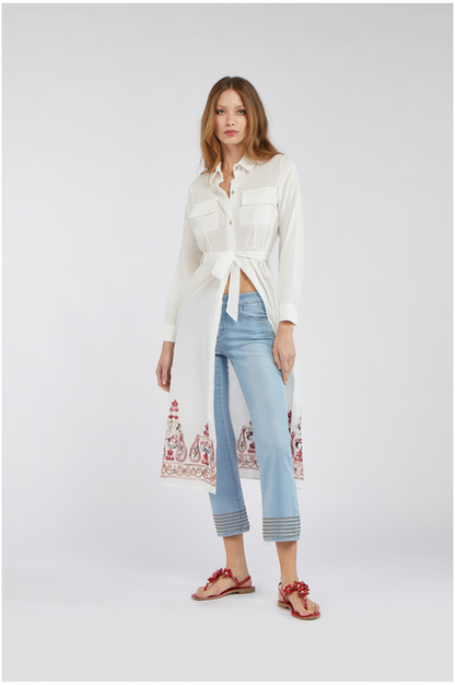CafèNoir Pantalone Denim Cropped Flare con Borchiette C7JJ0056 blu chiaro