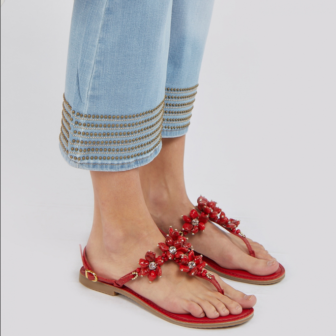 CafèNoir Pantalone Denim Cropped Flare con Borchiette C7JJ0056 blu chiaro