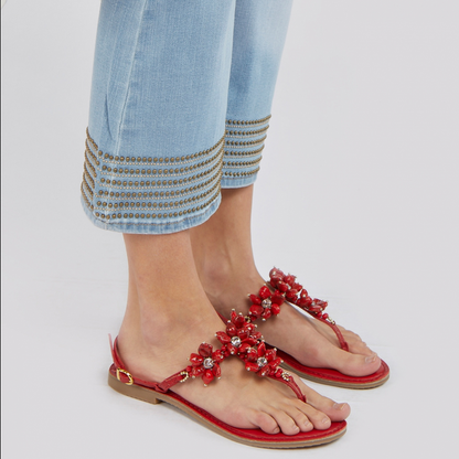 CafèNoir Pantalone Denim Cropped Flare con Borchiette C7JJ0056 blu chiaro