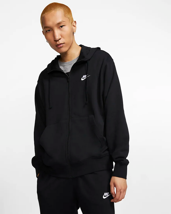Nike Felpa da uomo con cappuccio e cerniera intera Sportswear Club  BV2648-010 nero