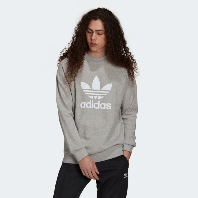 Adidas Originals Felpa girocollo da uomo Adicolor Classics Trefoil Cnewneck H06650 grigio-bianco